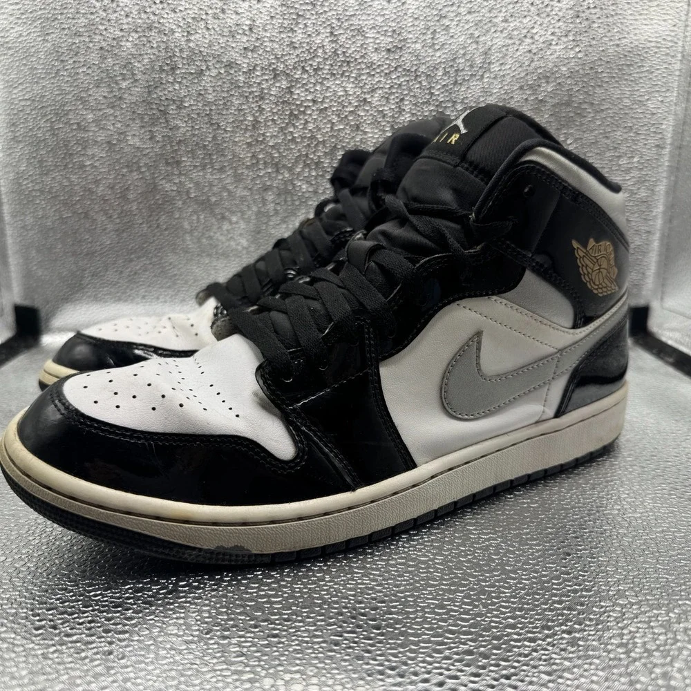 Size 11 Jordan 1 Mid SE Patent Black White Metallic Mens Sneakers HV0789-010